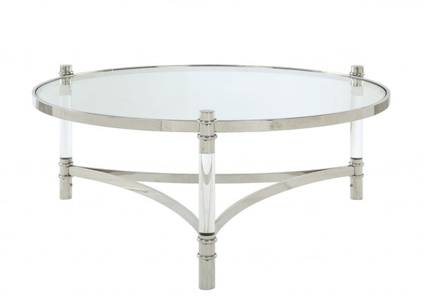 Homeroots 41" X 41" X 17" Clear Acrylic Stainless Steel And Clear Glass Coffee Table   318954