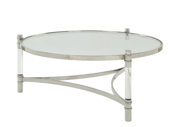 Homeroots 41" X 41" X 17" Clear Acrylic Stainless Steel And Clear Glass Coffee Table   318954