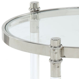 Homeroots 24" Silver And Clear Glass Round End Table   318955