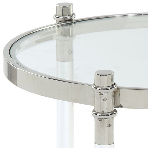 Homeroots 24" Silver And Clear Glass Round End Table   318955