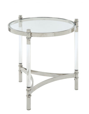 Homeroots 24" Silver And Clear Glass Round End Table   318955