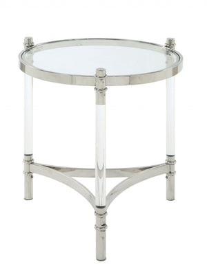 Homeroots 24" Silver And Clear Glass Round End Table   318955