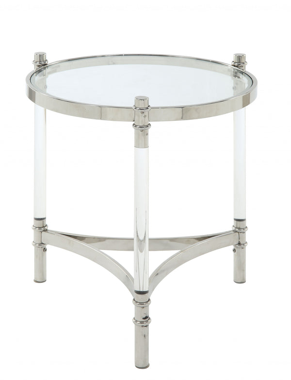 Homeroots 24" Silver And Clear Glass Round End Table   318955