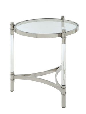 Homeroots 24" Silver And Clear Glass Round End Table   318955