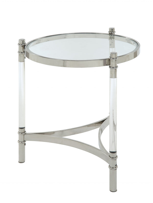 Homeroots 24" Silver And Clear Glass Round End Table   318955