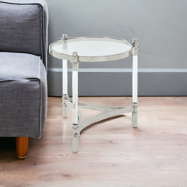 Homeroots 24" Silver And Clear Glass Round End Table   318955