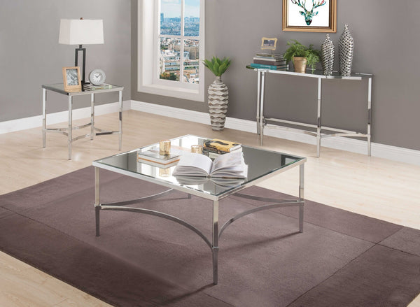 Homeroots 36" X 36" X 18" Chrome And Mirrored Coffee Table   318956
