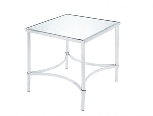 HomeRoots 24" Chrome and Mirrored Glass Square End Table – Modern Glam Accent for Living Room & Bedroom Decor 318957