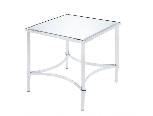 HomeRoots 24" Chrome and Mirrored Glass Square End Table – Modern Glam Accent for Living Room & Bedroom Decor 318957