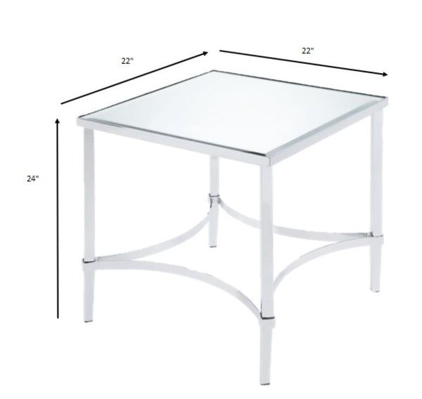HomeRoots 24" Chrome and Mirrored Glass Square End Table – Modern Glam Accent for Living Room & Bedroom Decor 318957