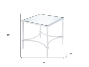 HomeRoots 24" Chrome and Mirrored Glass Square End Table – Modern Glam Accent for Living Room & Bedroom Decor 318957