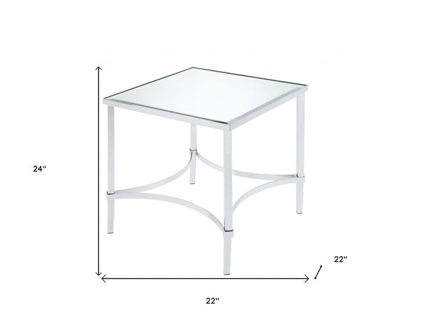 HomeRoots 24" Chrome and Mirrored Glass Square End Table – Modern Glam Accent for Living Room & Bedroom Decor 318957