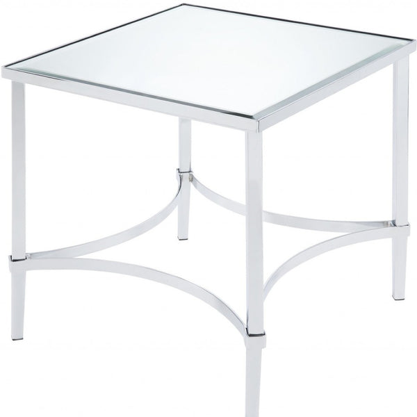 HomeRoots 24" Chrome and Mirrored Glass Square End Table – Modern Glam Accent for Living Room & Bedroom Decor 318957