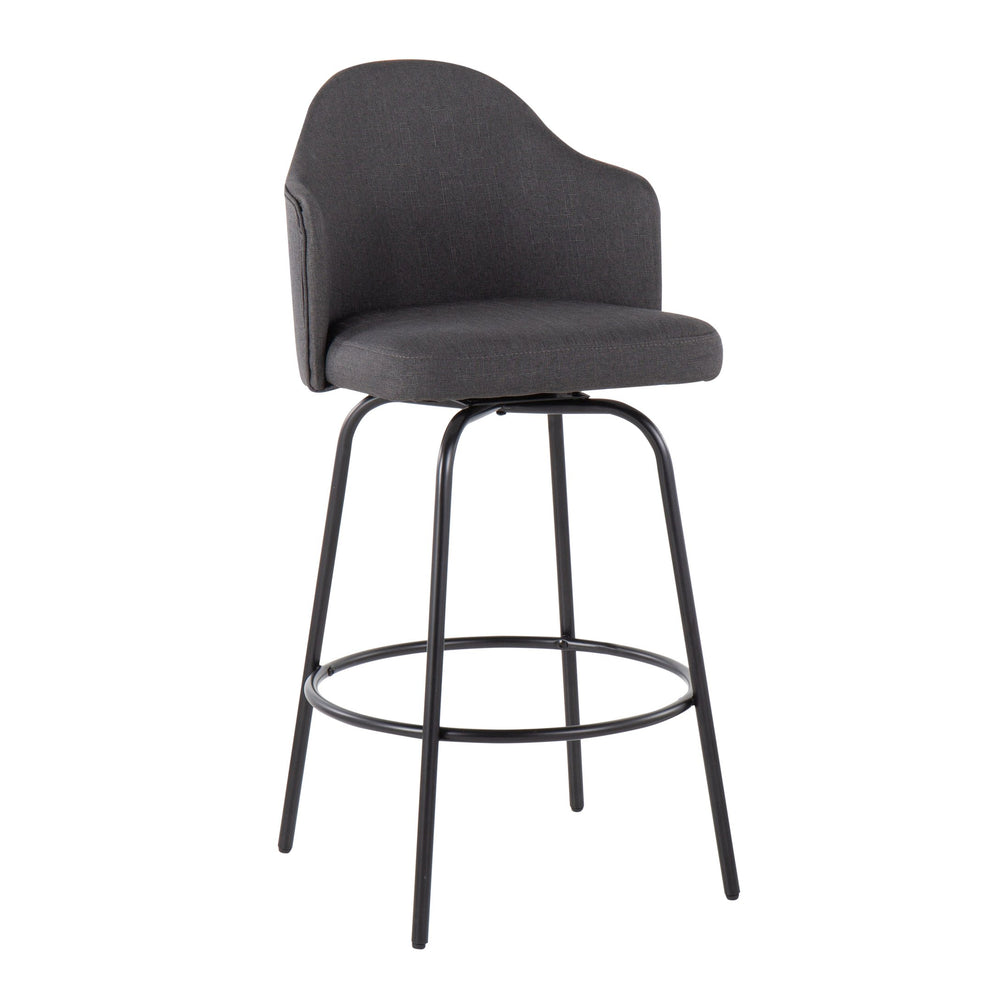 English Elm Ahoy Counter Stools Set Of 2 - Contemporary Black Metal & Charcoal Fabric With 360-Degree Swivel B202S00151
