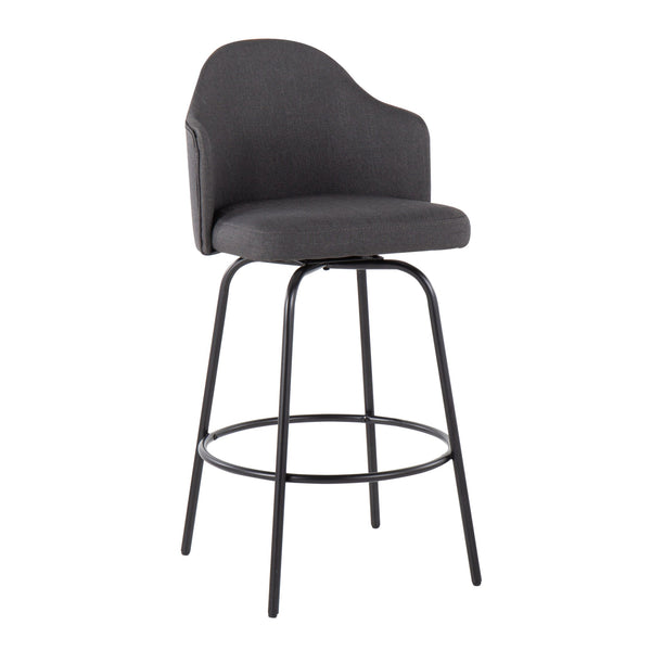 English Elm Ahoy Counter Stools Set Of 2 - Contemporary Black Metal & Charcoal Fabric With 360-Degree Swivel B202S00151