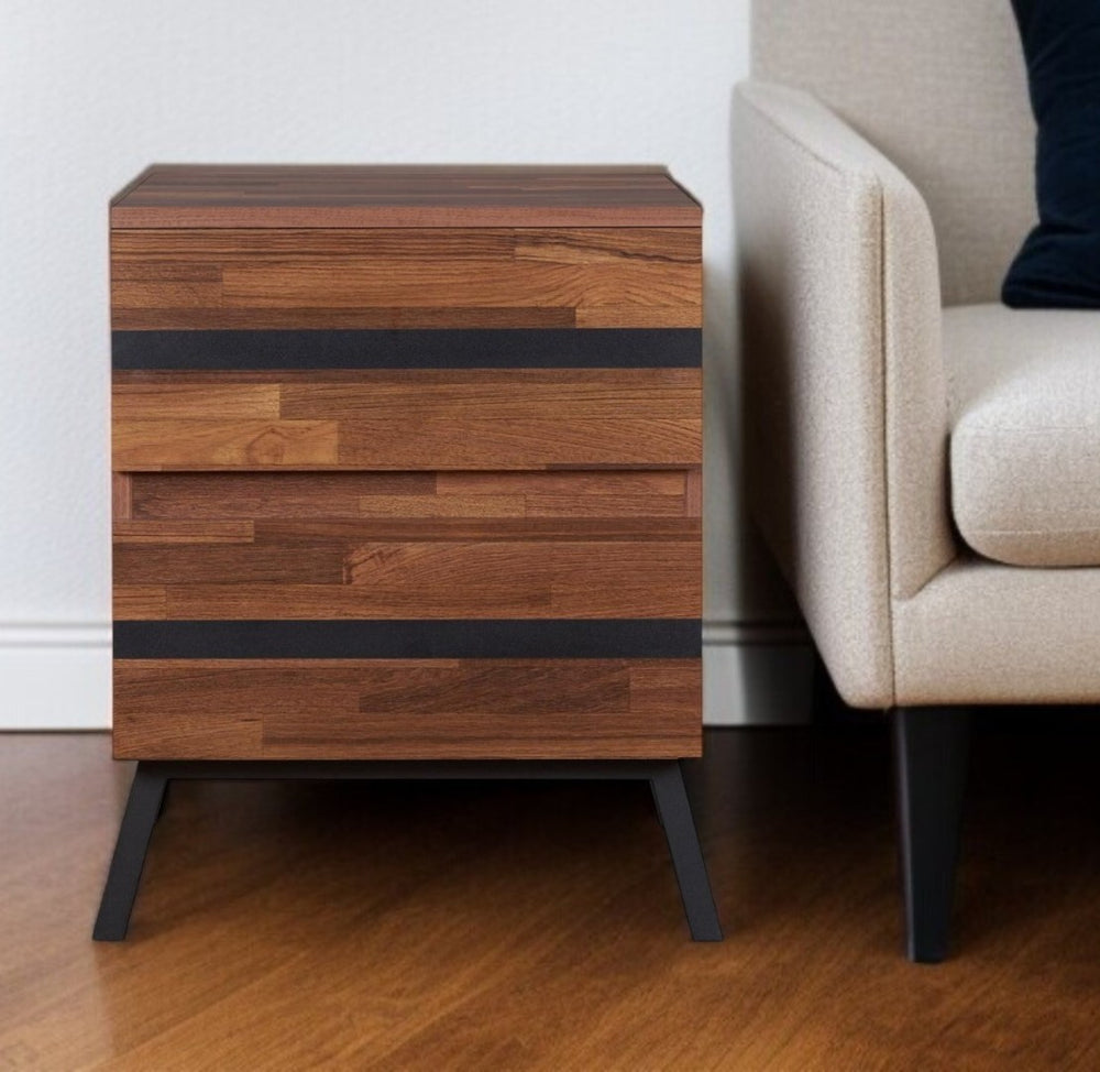 HomeRoots 23" Rustic-Industrial Black and Brown End Table with Two Drawers for Stylish Storage Solutions 318980
