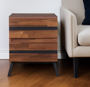 HomeRoots 23" Rustic-Industrial Black and Brown End Table with Two Drawers for Stylish Storage Solutions 318980