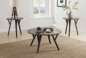 Homeroots 36" X 36" X 18" 3pc Oak And Black Coffee And End Table Set   318983