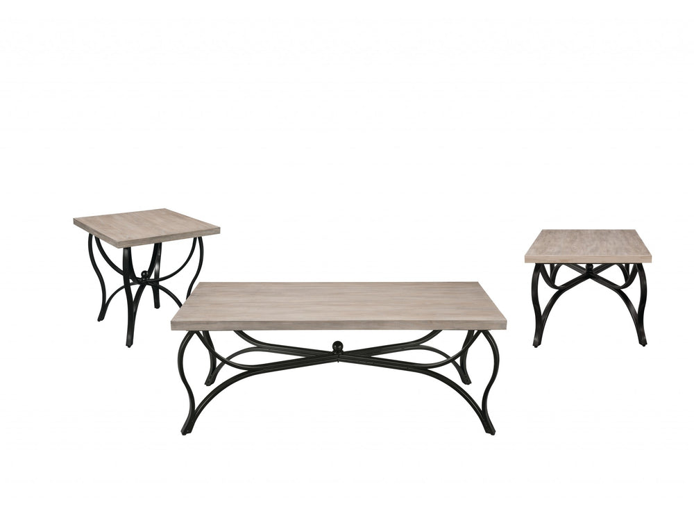 Homeroots 48" X 24" X 19" 3pc Gray Oak And Black Coffee And End Set   318984