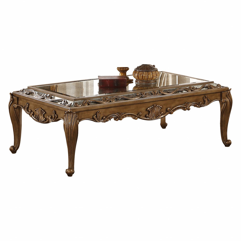 Homeroots 52" X 30" X 18" Mirrored And Antique Gold Coffee Table   318985