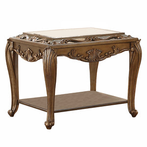 Homeroots 25" Antique Gold And Mirrored Mirrored Square End Table With Magazine Holder   318986