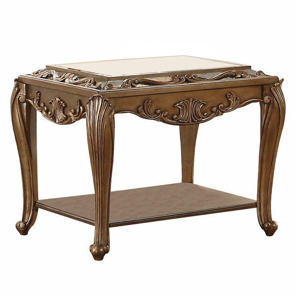 Homeroots 25" Antique Gold And Mirrored Mirrored Square End Table With Magazine Holder   318986