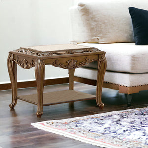 Homeroots 25" Antique Gold And Mirrored Mirrored Square End Table With Magazine Holder   318986