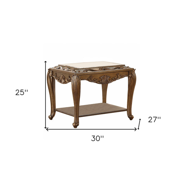 Homeroots 25" Antique Gold And Mirrored Mirrored Square End Table With Magazine Holder   318986
