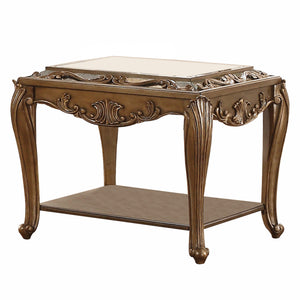 Homeroots 25" Antique Gold And Mirrored Mirrored Square End Table With Magazine Holder   318986