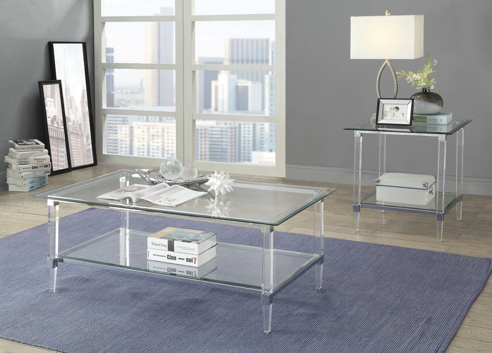 Homeroots 48" X 26" X 18" Clear Acrylic Chrome And Clear Glass Coffee Table   318988