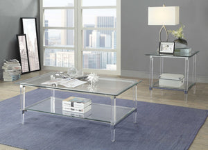 Homeroots 48" X 26" X 18" Clear Acrylic Chrome And Clear Glass Coffee Table   318988