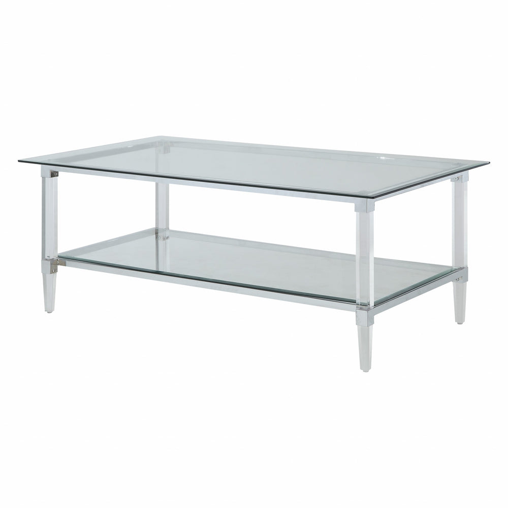 Homeroots 48" X 26" X 18" Clear Acrylic Chrome And Clear Glass Coffee Table   318988