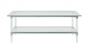 Homeroots 48" X 26" X 18" Clear Acrylic Chrome And Clear Glass Coffee Table   318988