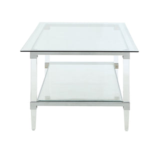 Homeroots 48" X 26" X 18" Clear Acrylic Chrome And Clear Glass Coffee Table   318988