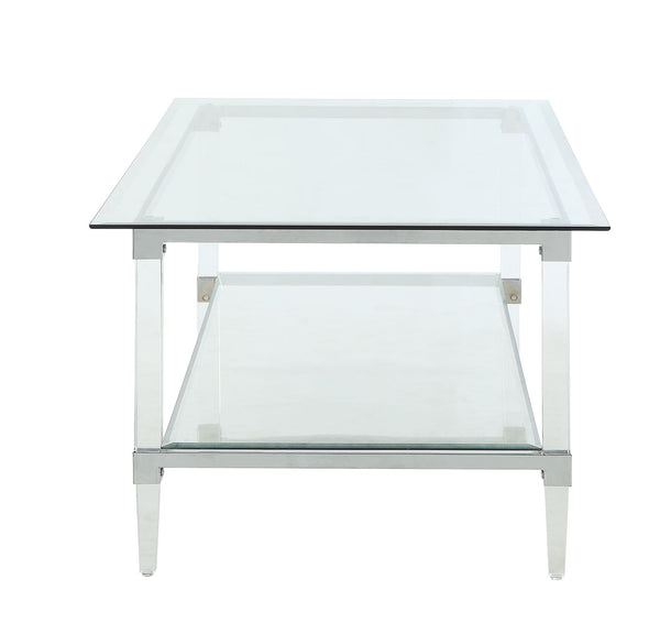 Homeroots 48" X 26" X 18" Clear Acrylic Chrome And Clear Glass Coffee Table   318988