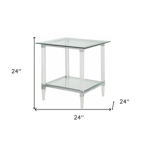 HomeRoots 24" Clear Acrylic and Glass Square End Table - Modern Minimalist Design for Versatile Living Spaces 318989