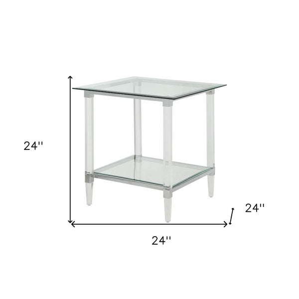 HomeRoots 24" Clear Acrylic and Glass Square End Table - Modern Minimalist Design for Versatile Living Spaces 318989