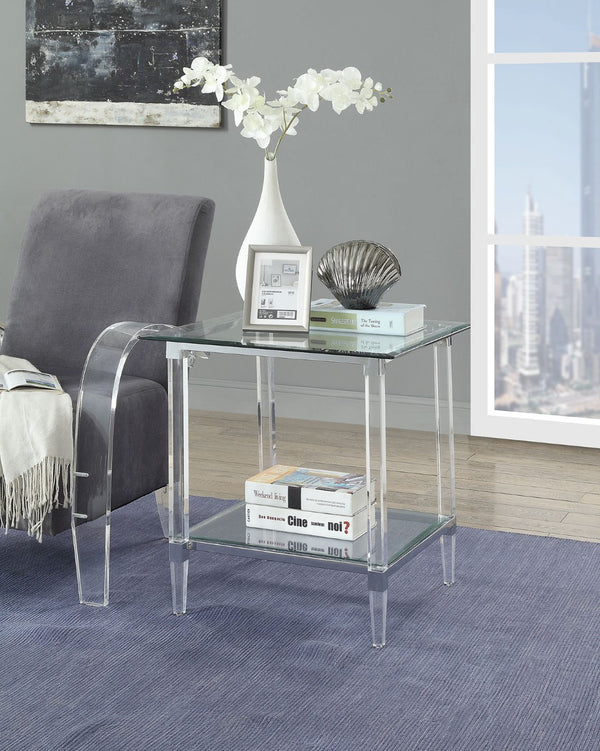 HomeRoots 24" Clear Acrylic and Glass Square End Table - Modern Minimalist Design for Versatile Living Spaces 318989