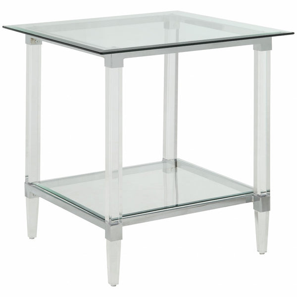 HomeRoots 24" Clear Acrylic and Glass Square End Table - Modern Minimalist Design for Versatile Living Spaces 318989