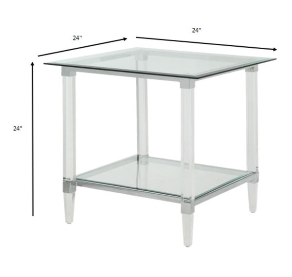 HomeRoots 24" Clear Acrylic and Glass Square End Table - Modern Minimalist Design for Versatile Living Spaces 318989