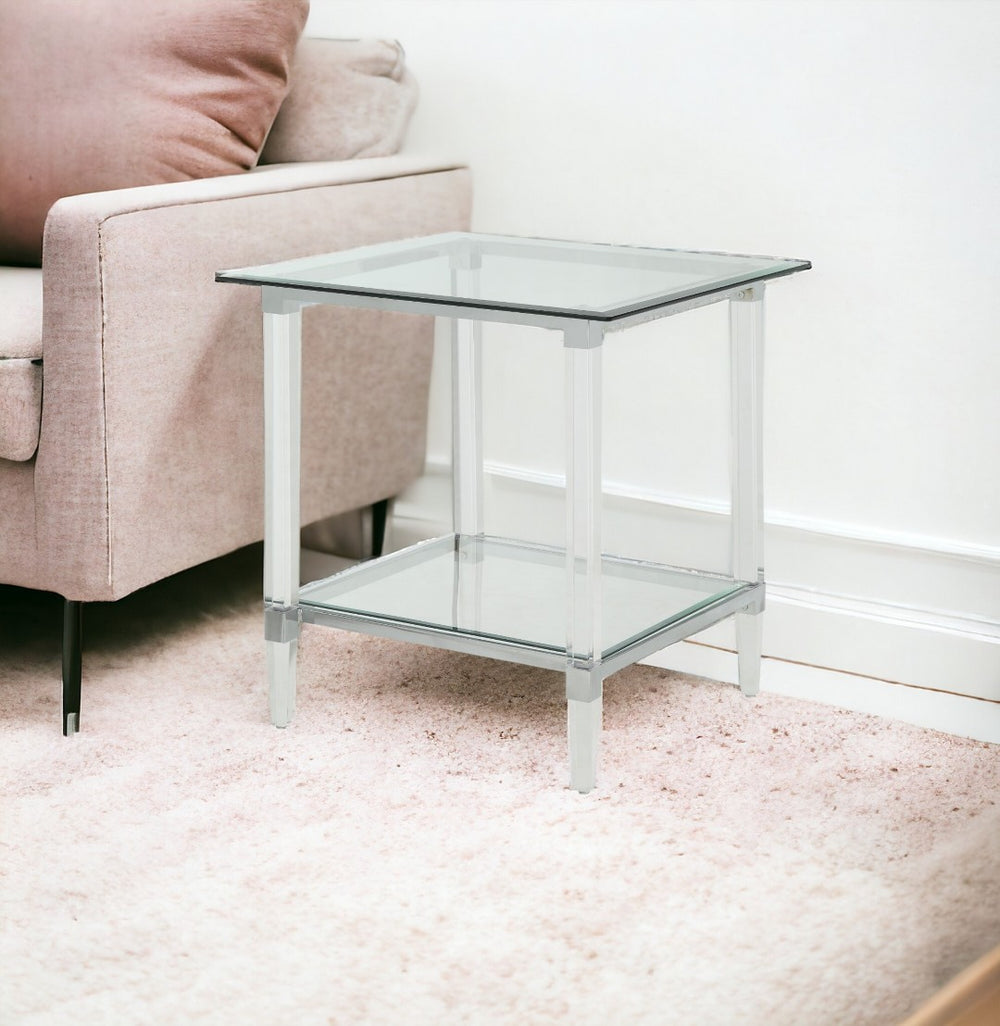 HomeRoots 24" Clear Acrylic and Glass Square End Table - Modern Minimalist Design for Versatile Living Spaces 318989
