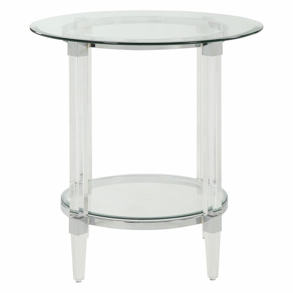 HomeRoots 24" Clear Acrylic & Glass Round End Table with Integrated Magazine Holder - Modern Minimalist Design 318991