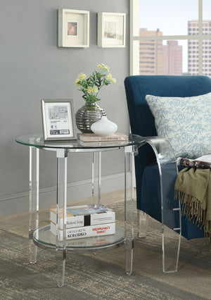 HomeRoots 24" Clear Acrylic & Glass Round End Table with Integrated Magazine Holder - Modern Minimalist Design 318991