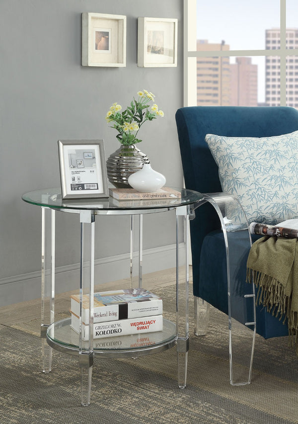 HomeRoots 24" Clear Acrylic & Glass Round End Table with Integrated Magazine Holder - Modern Minimalist Design 318991