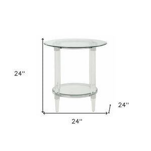 HomeRoots 24" Clear Acrylic & Glass Round End Table with Integrated Magazine Holder - Modern Minimalist Design 318991