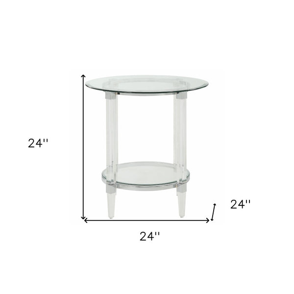 HomeRoots 24" Clear Acrylic & Glass Round End Table with Integrated Magazine Holder - Modern Minimalist Design 318991