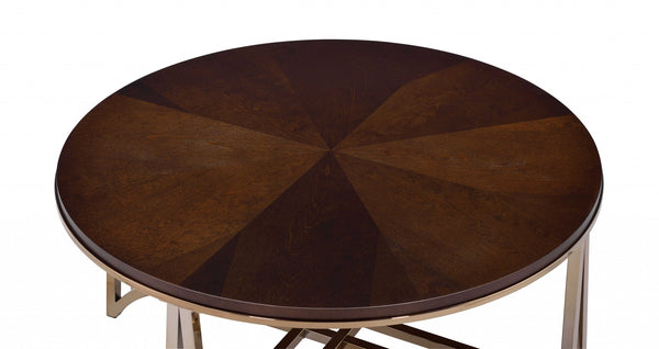 Homeroots 36" X 36" X 18" Walnut And Champagne Coffee Table   318996