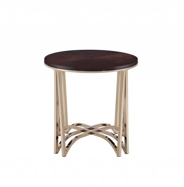 Homeroots 24" X 24" X 24" Walnut And Champagne Metal End Table   318997
