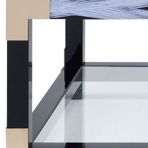 Homeroots 54" Clear And Black And White Glass And Metal Coffee Table With Shelf   318998