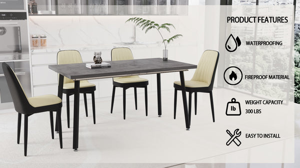 English Elm 55.12-70.87" Expandable Dining Table Set With 4 Padded Chairs - Modern Comfort For 4-6 People! W2189S00393